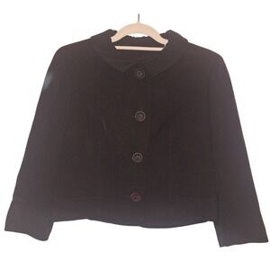 Vintage Black Cropped Blazer Peter Pan Collar Button Front Jacket Small Womens